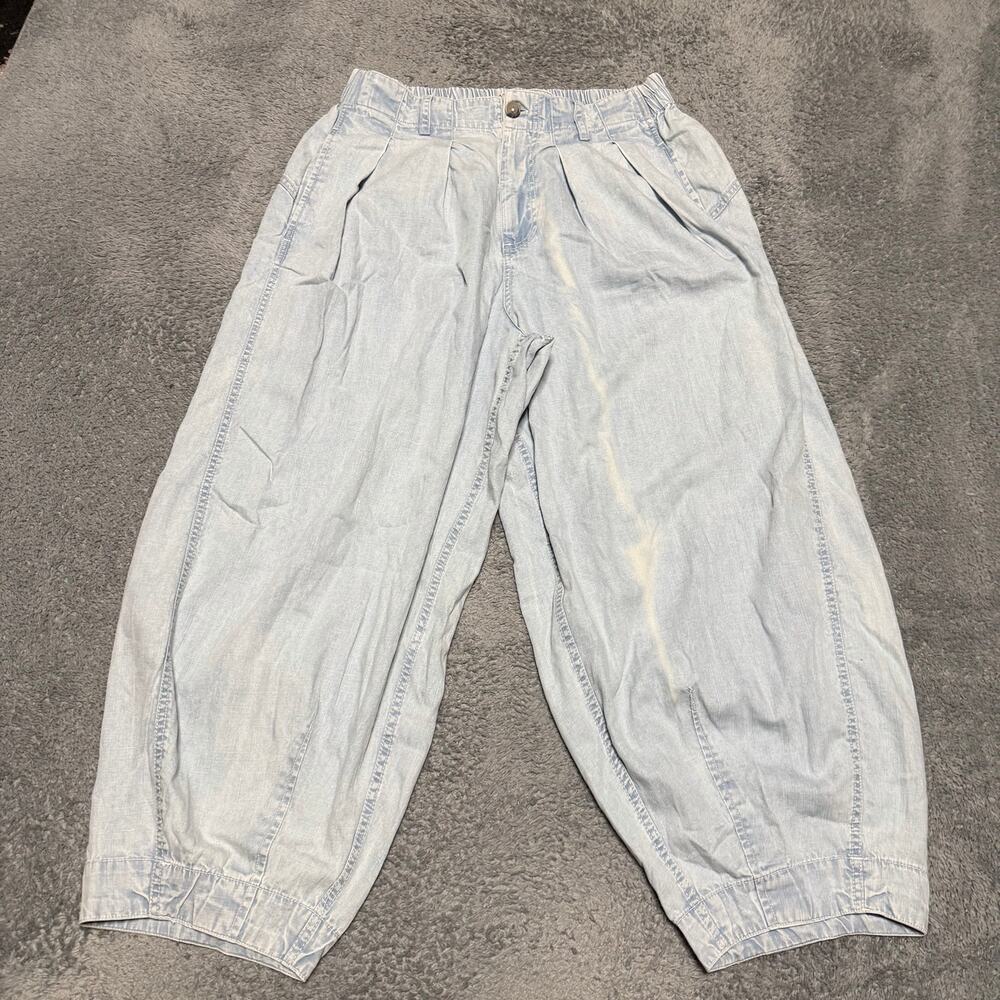Free People Pants Jeans Womens Small Blue Wide Barrel Leg Cropped Pull On